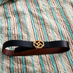 J.McLaughlin Nlack Leather belt with Gold Accent